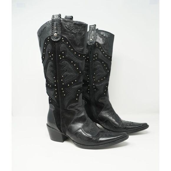 Matisse Vintage Black Studded Suede Leather and Snakeskin Western Boots Size 6.5 - Picture 4 of 9